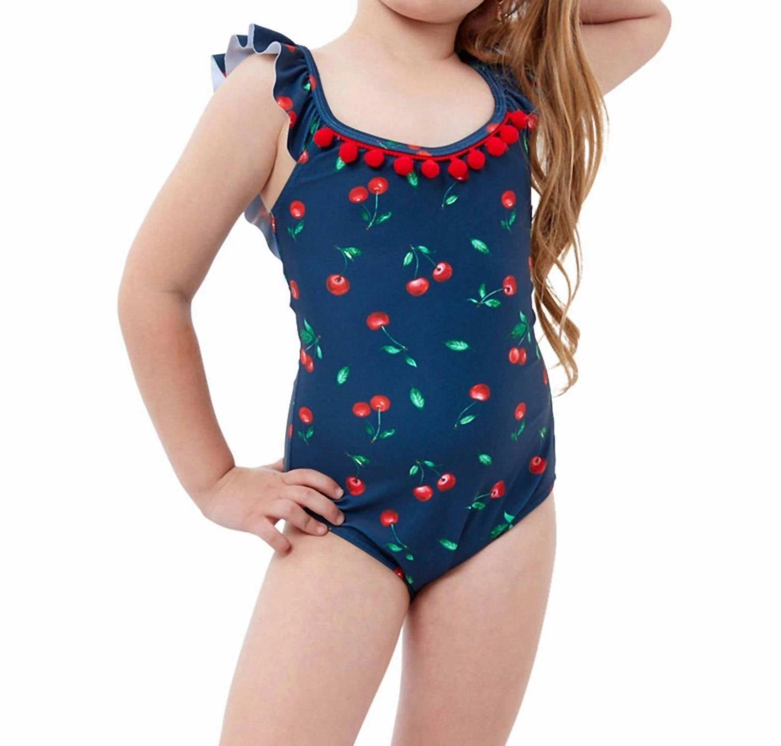 Kids Round Neck One Piece Swimsuit In Gtk Cherries cute swimsuits for teen girls, modest teen swimwear