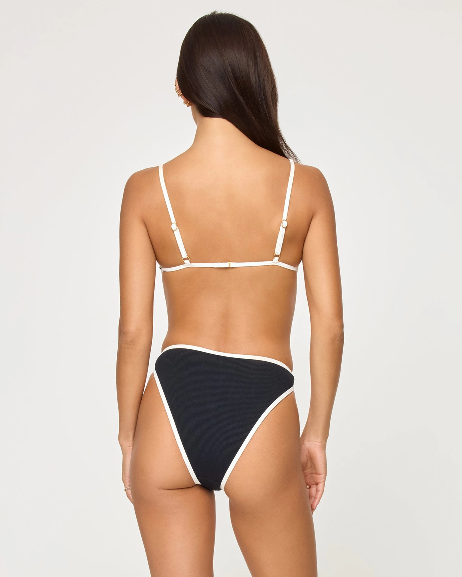 Kourt Bikini Bottom - Black-Cream ruched bikini bottoms, hipster swimwear bottoms