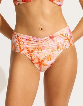 La Mer Gathered Band Retro Bikini Pant - White adjustable swim bottoms women, flattering bikini bottoms