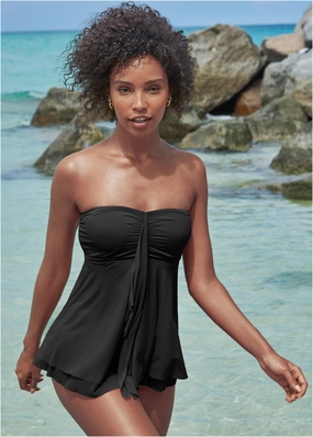 Lanai Bandeau Tankini - Black Beauty supportive swim tops, printed bikini tops