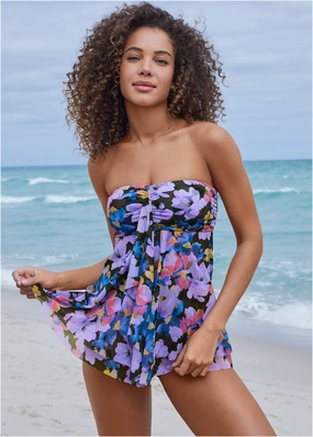Lanai Bandeau Tankini - Evening Bloom supportive swim tops, printed bikini tops