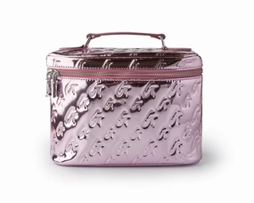Large Metallic Monogram Toiletry Bag - Metallic Pink Overnight Bag Weekend Getaway Bag