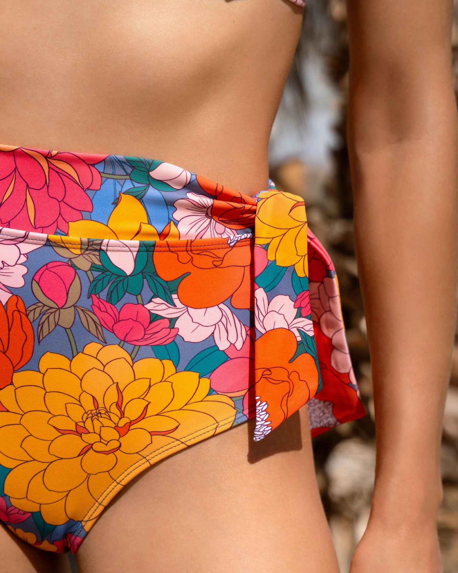 Leah Top   Side Tie High Waist Bottom in Zinnia Fields