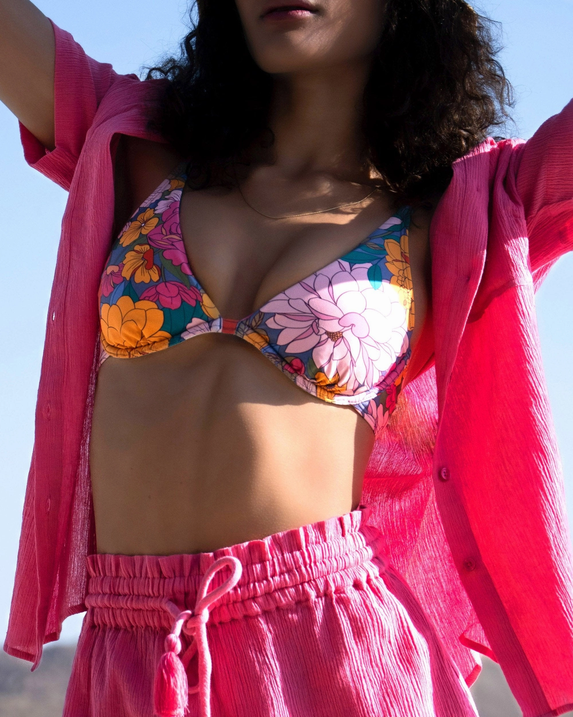 Leah Top   Side Tie High Waist Bottom in Zinnia Fields