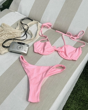 Leilani Bikini Bottom - Crystal Pink ruched bikini bottoms, hipster swimwear bottoms