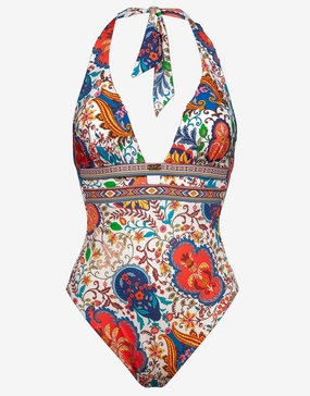 Libertine Halterneck Swimsuit - Vibrant White cup sized swimwear women, supportive swimsuits for large bust