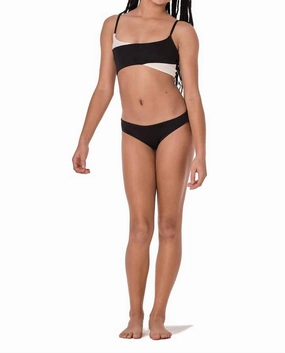 Line Crossed Bikini Set In Black/cream stylish teen girl swimsuits, teen girls swimwear sets