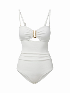 Lisa One Piece Ivory Texture high waist swimwear women, swimsuit for women beachwear
