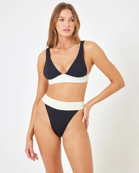 Lola Bikini Bottom - Black-Cream ruched bikini bottoms, hipster swimwear bottoms