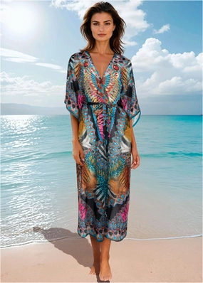 Long Kimono Cover-Up - Mirrored Jungle everyday swimwear for women, casual swim outfits ladies
