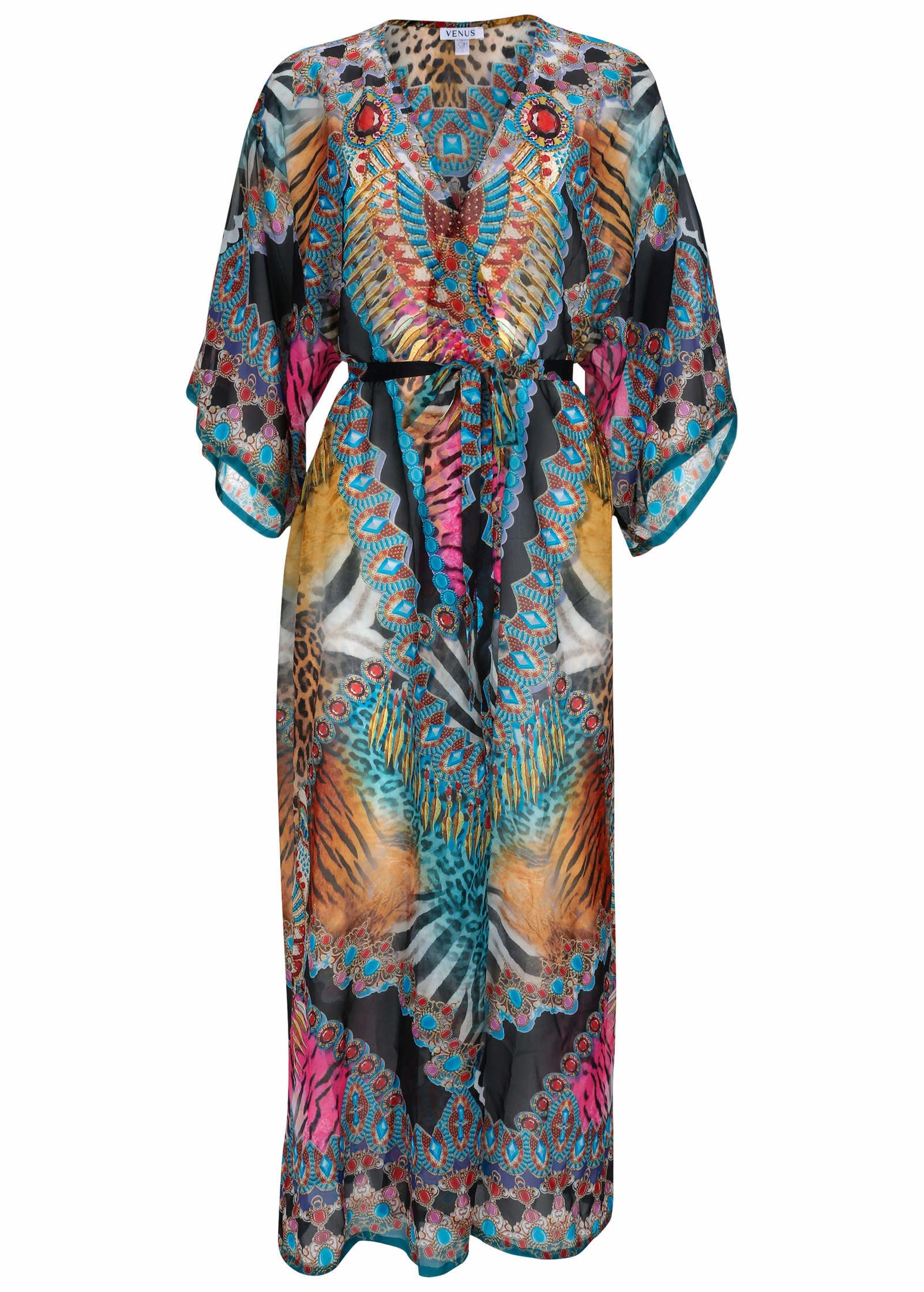Long Kimono Cover-Up - Mirrored Jungle