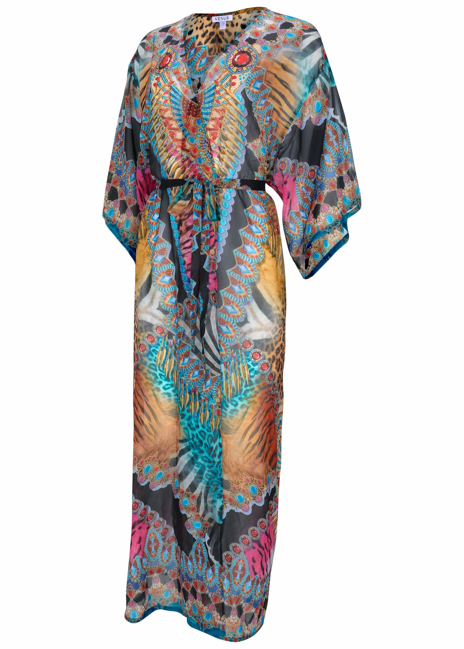 Long Kimono Cover-Up - Mirrored Jungle