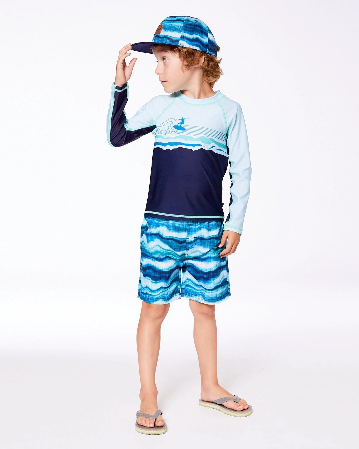Long Sleeve Rashguard Navy Blue And Turquoise