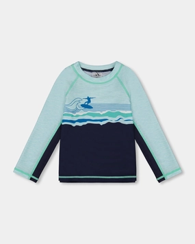 Long Sleeve Rashguard Navy Blue And Turquoise boys swimwear sets, boys swim trunks