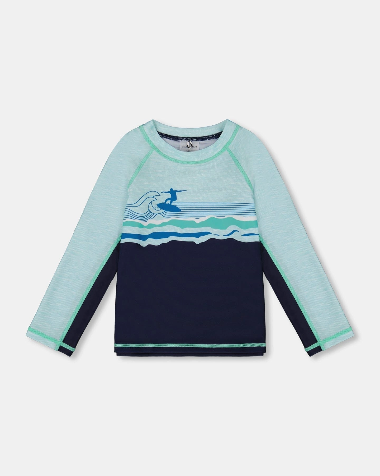 Long Sleeve Rashguard Navy Blue And Turquoise boys swimwear sets, boys swim trunks