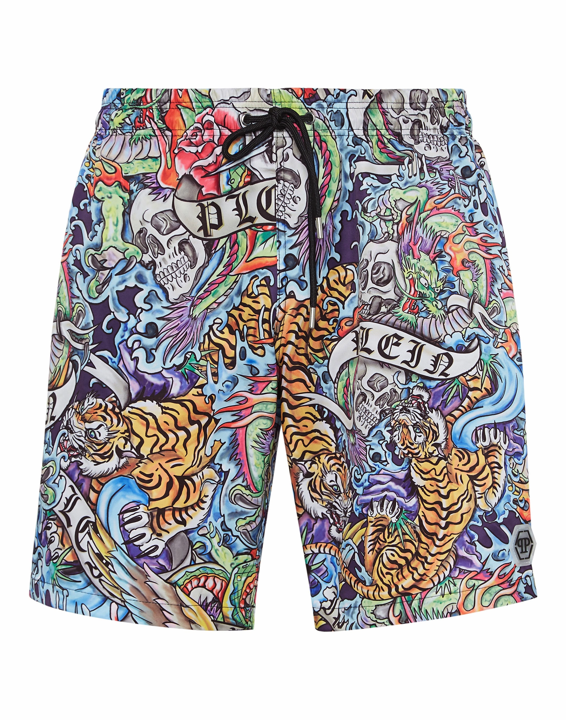 Long Swim Boxers Tattoo mens beach swimwear, quick dry mens swimsuits