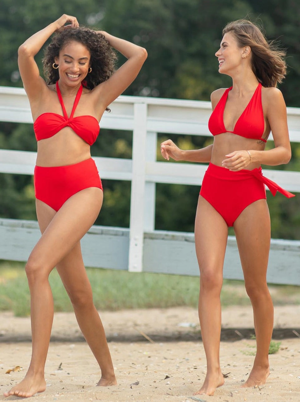 Loryn Top   Side Tie High Waist Bottom in Cherry Red