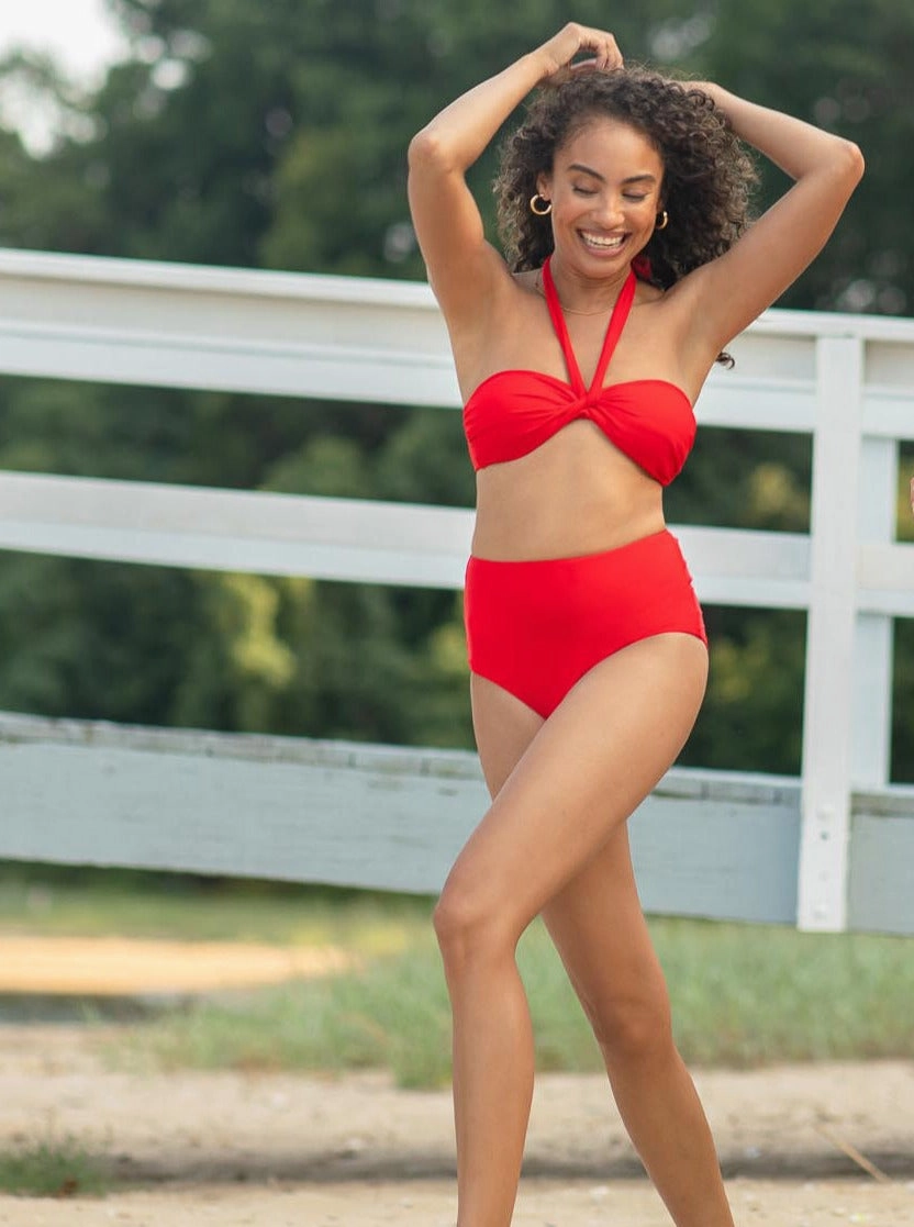 Loryn Top   Side Tie High Waist Bottom in Cherry Red