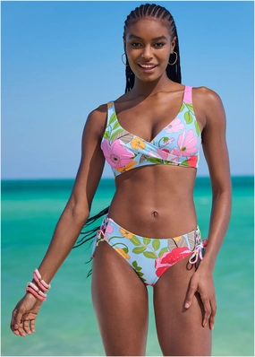 Lovely Lift Wrap Top - Soft Meadow supportive swim tops, printed bikini tops