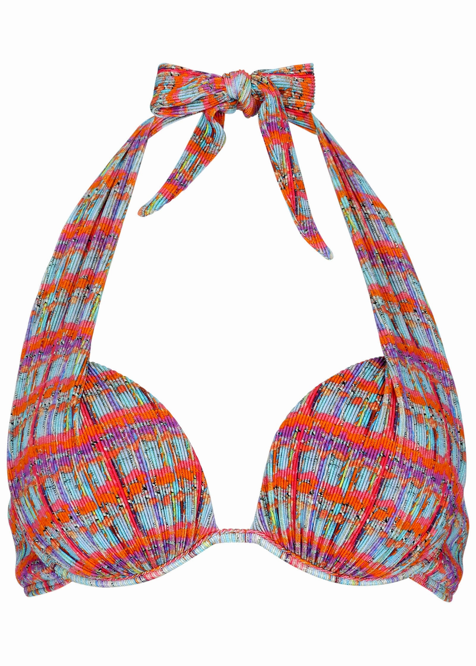 Lurex Rib Marilyn Push-Up Halter Top - Tweedy Plaid