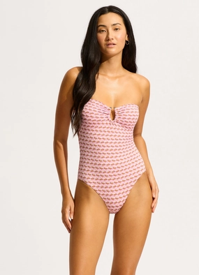 Mala Ring Front Bandeau One Piece - Blossom affordable swimwear for women, chic swimsuits for women