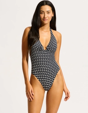 Mala Ring Front Halter Swimsuit - Black padded swimwear for women, padded bikini tops