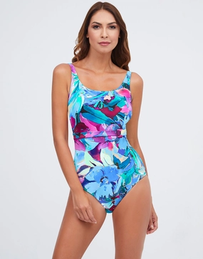 Malena High Front Swimsuit - Turquoise womens resort swimwear, flattering one-piece swimsuits