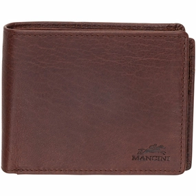Mancini Buffalo Rfid Secure Center Wing Wallet With Coin Pocket Anti-Theft Wrist Pouch Security Waist Belt