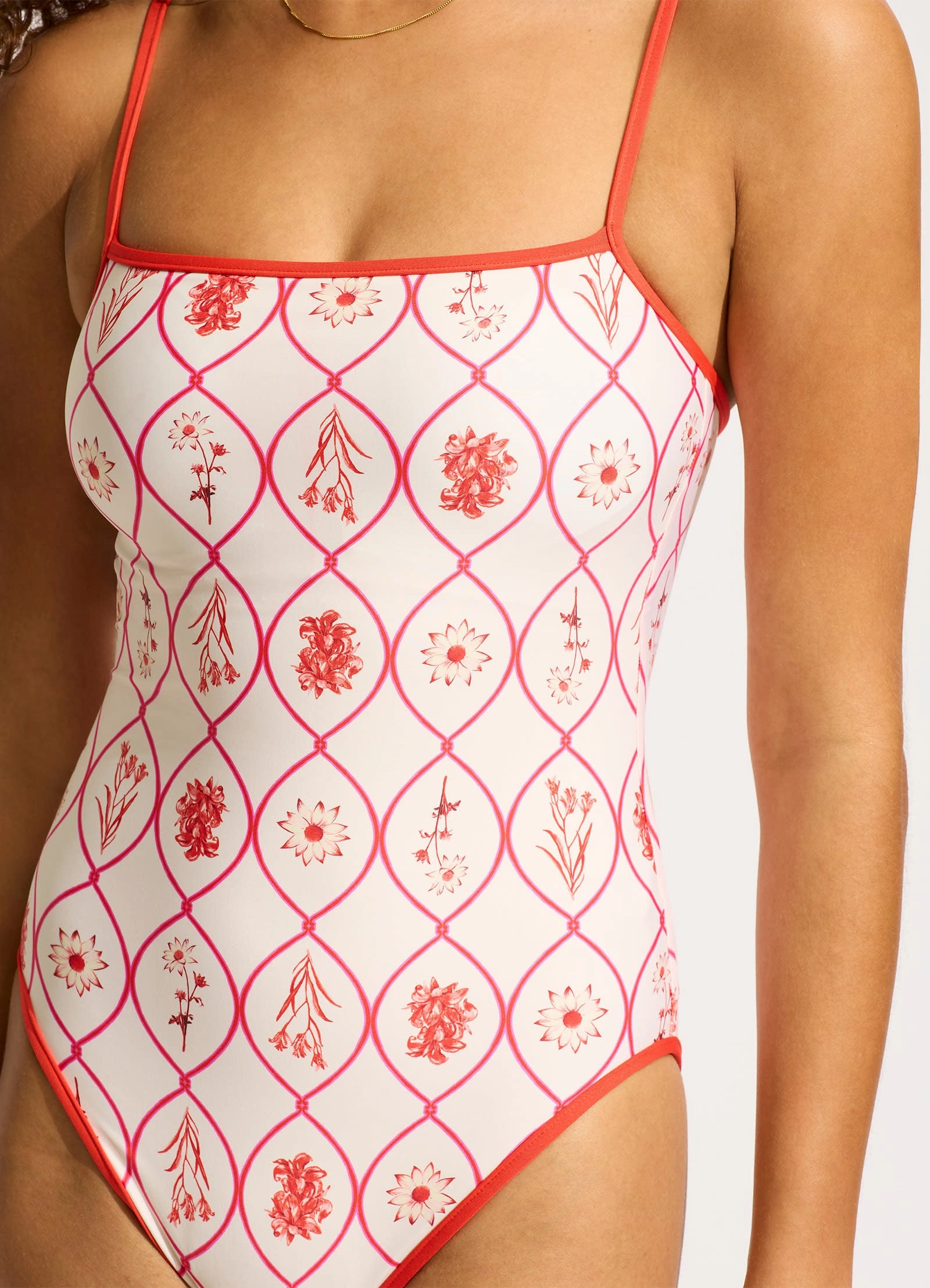 Marbella Square Neck One Piece - Flame