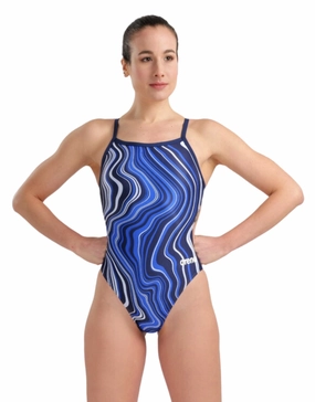 Marbled Challenge Back Swimsuit - Navy/Multi minimalistic swimsuits women, sleek swimwear styles