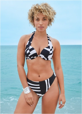Marilyn Push-Up Halter Top - Modern Abstract supportive swim tops, printed bikini tops