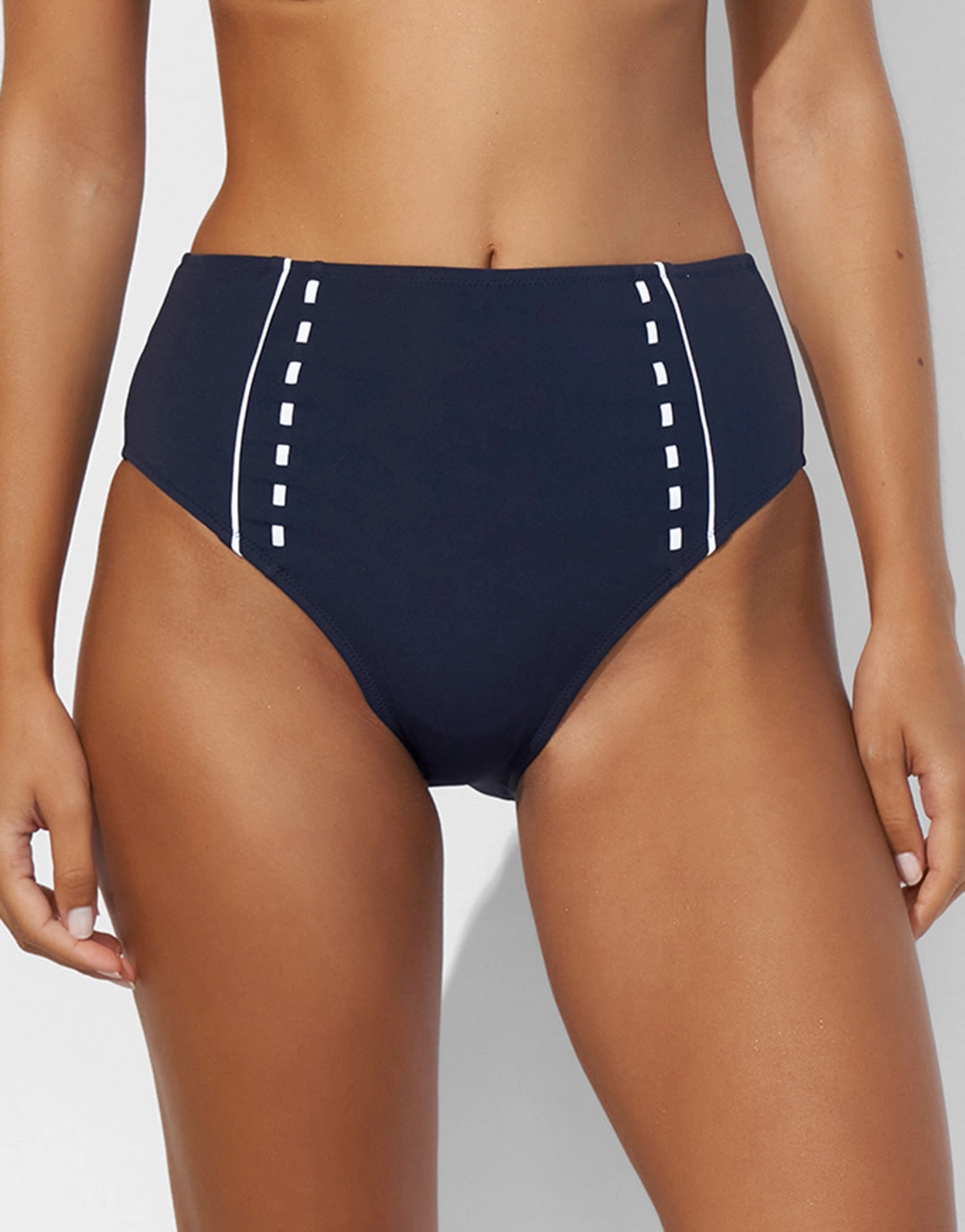 Marine Mindset High Waist Bikini Pant - Skipper Blue adjustable swim bottoms women, flattering bikini bottoms