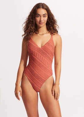 Marrakesh V Neck One Piece - Cinnamon modern womens swimwear, one piece swimsuits women