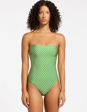 Mattala Geo Moulded Bandeau Swimsuit - Flora bandeau swimsuits for women, strapless swimwear tops