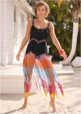 Maxi Crochet Cover-Up Dress - Black Multi everyday swimwear for women, casual swim outfits ladies