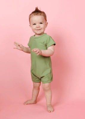 Meadow Green | Baby Shorties Rashguard (Unisex) girls full coverage swimwear, kids swimwear for pool