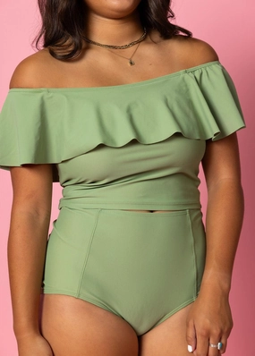 Meadow Green | High-Waisted Bottoms elastic waistband swim bottoms, mix-and-match bikini bottoms