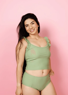 Meadow Green | Mid-Rise Bottoms elastic waistband swim bottoms, mix-and-match bikini bottoms