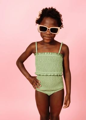 Meadow Green | Mini Bandeau Top girls full coverage swimwear, kids swimwear for pool