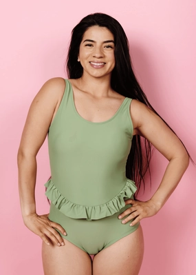 Meadow Green | Skirted One-Piece elastic waistband swim bottoms, mix-and-match bikini bottoms
