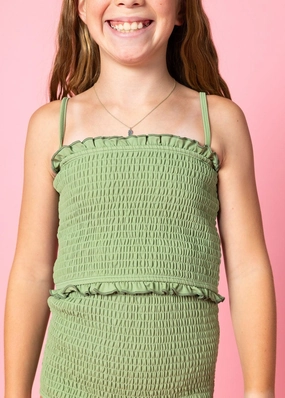 Meadow Green | Youth Bandeau Top girls full coverage swimwear, kids swimwear for pool