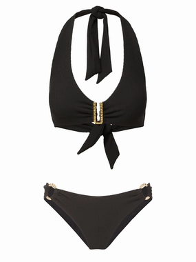 Melissa Top   Ring Trim Bottom in Black Texture bikini bottom with tie sides, swim top for sunbathing