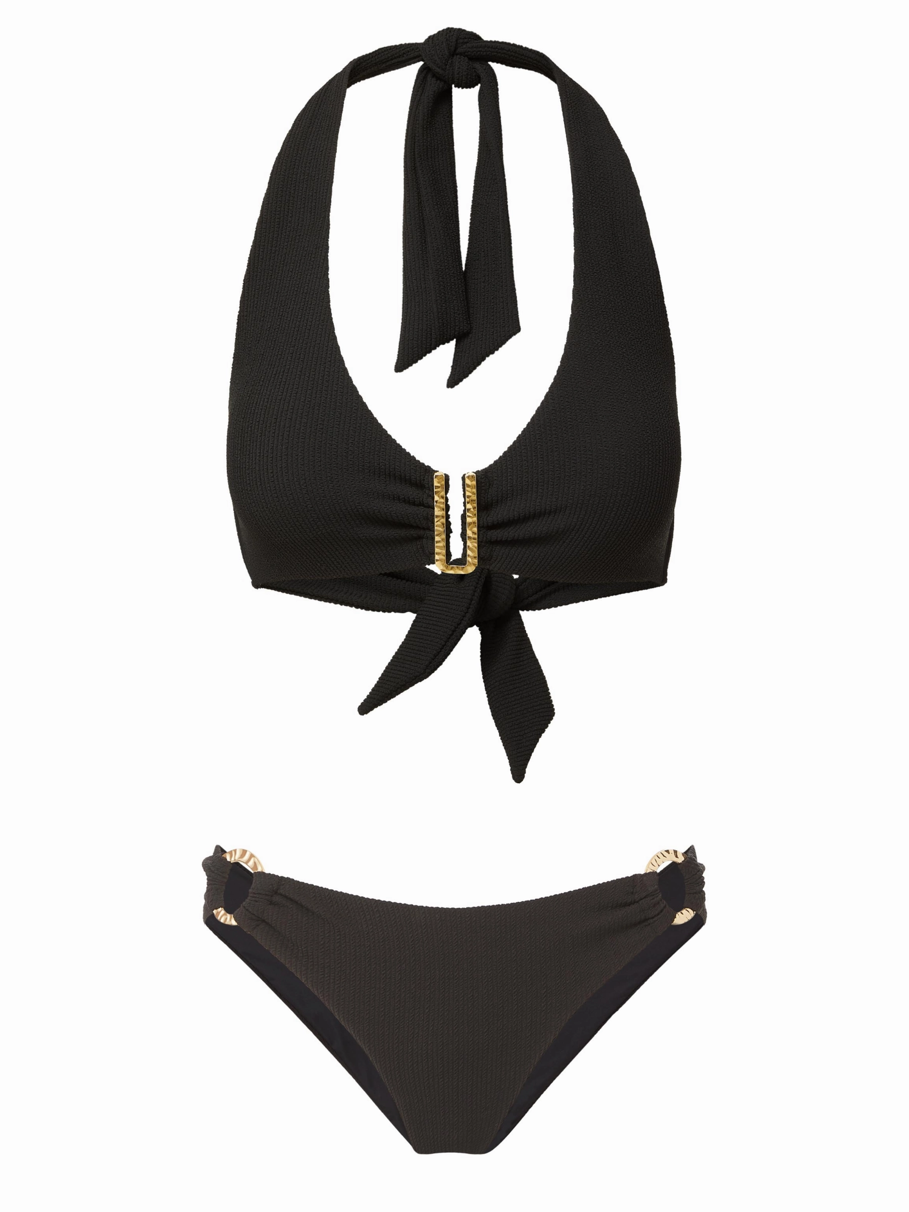 Melissa Top   Ring Trim Bottom in Black Texture bikini bottom with tie sides, swim top for sunbathing