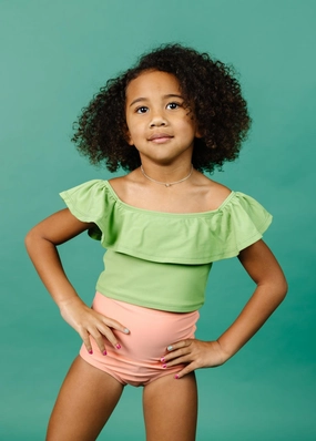 Melon | Mini High-Waisted Bottoms girls full coverage swimwear, kids swimwear for pool