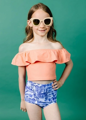 Melon | Mini Ruffled Around Top girls full coverage swimwear, kids swimwear for pool