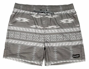 Men's Big Wake 6.5" Aztec Board Shorts In Charcoal mens full coverage swimwear, stylish mens swim trunks