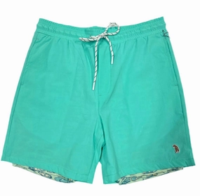 Men's Gamefish & Boats Swim Trunks In Blue-Green mens full coverage swimwear, stylish mens swim trunks