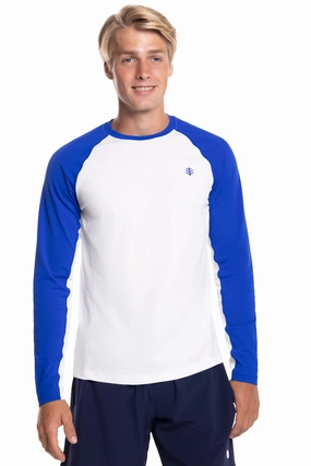 Men's Hightide Long Sleeve Swim Shirt | White/Cobalt Colorblock men's full coverage swimwear, casual swimwear for men