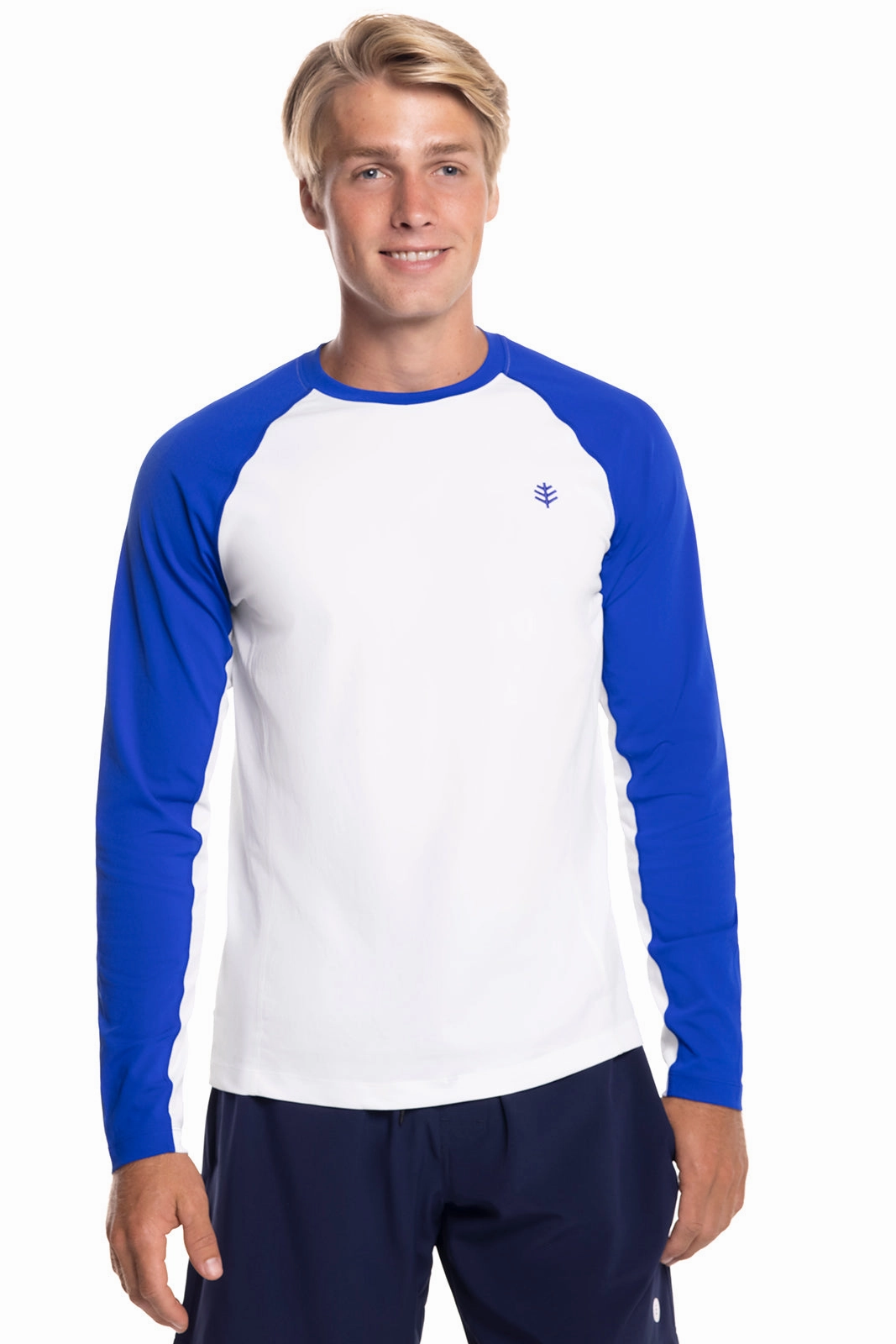 Men's Hightide Long Sleeve Swim Shirt | White/Cobalt Colorblock men's full coverage swimwear, casual swimwear for men
