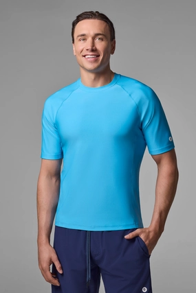 Men's Hightide Short Sleeve Swim Shirt | Malibu Blue men's full coverage swimwear, casual swimwear for men